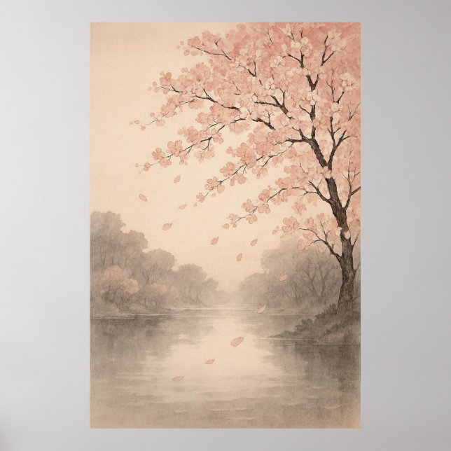 Poster Petals on the River Springtime Serenity (Devant)