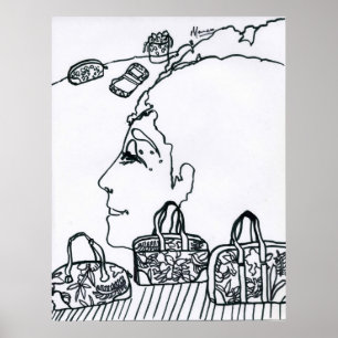 Poster Peter Max style dessin signé d'origine