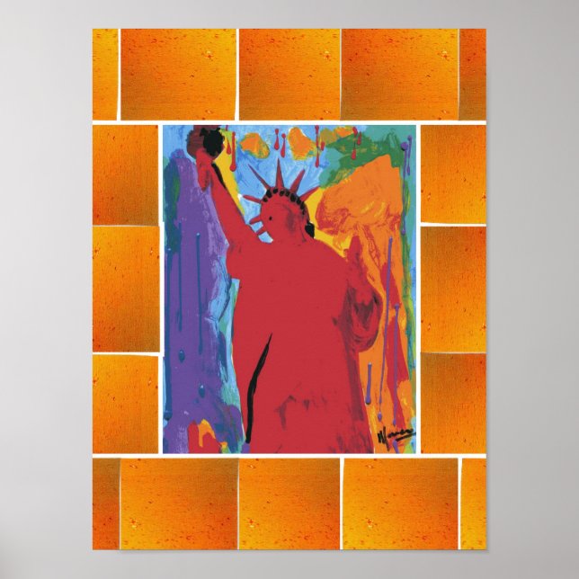 Poster Peter Max style original signé peinture acrylique (Devant)