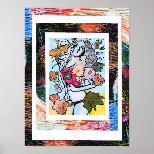 Poster Peter Max style original signé peinture acrylique (Devant)