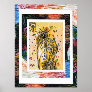 Poster Peter Max style original signé peinture acrylique