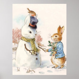 Poster Peter Rabbit et le Snowman par Beatrix Potter