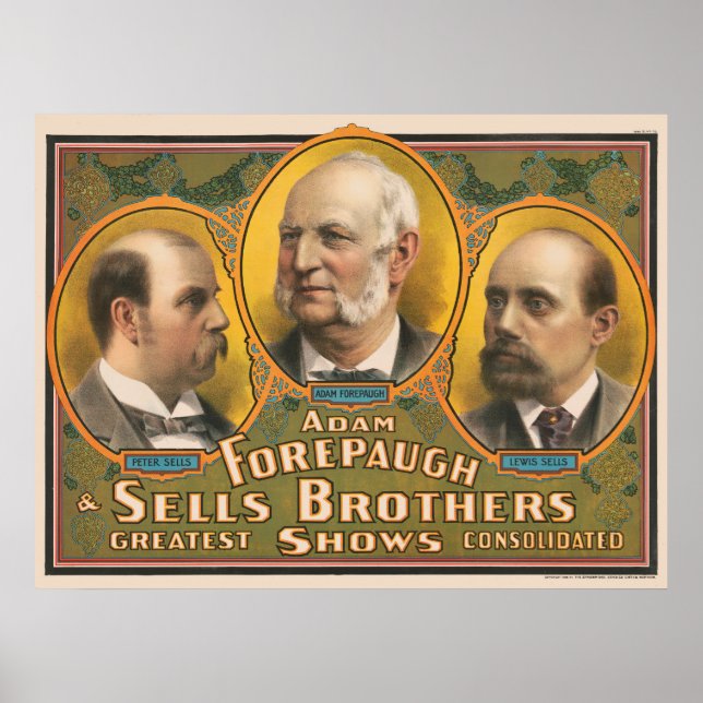 Poster Peter Sells, Adam Forepaugh Et Lewis Sells (Devant)