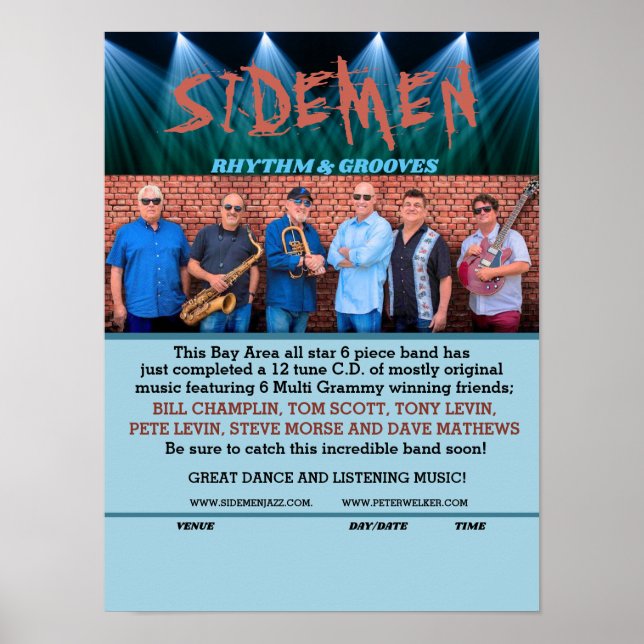 Poster Peter Welker "Sidemen" Band Music (Devant)