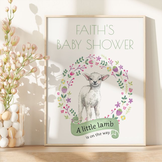 Poster Petit agneau Baby shower de printemps personnalisé (Spring Lamb Welcome Sign from my Little Bunny & Little Lamb Baby Shower collection)