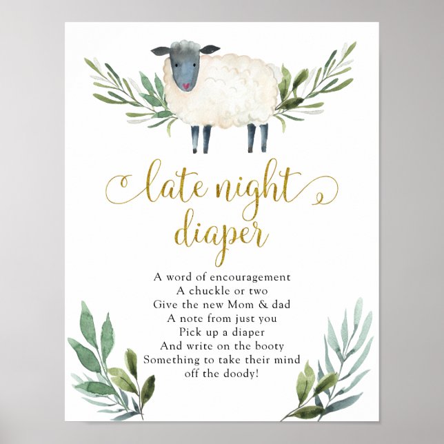 Poster Petit Agneau doux vert fin de nuit diaper (Devant)