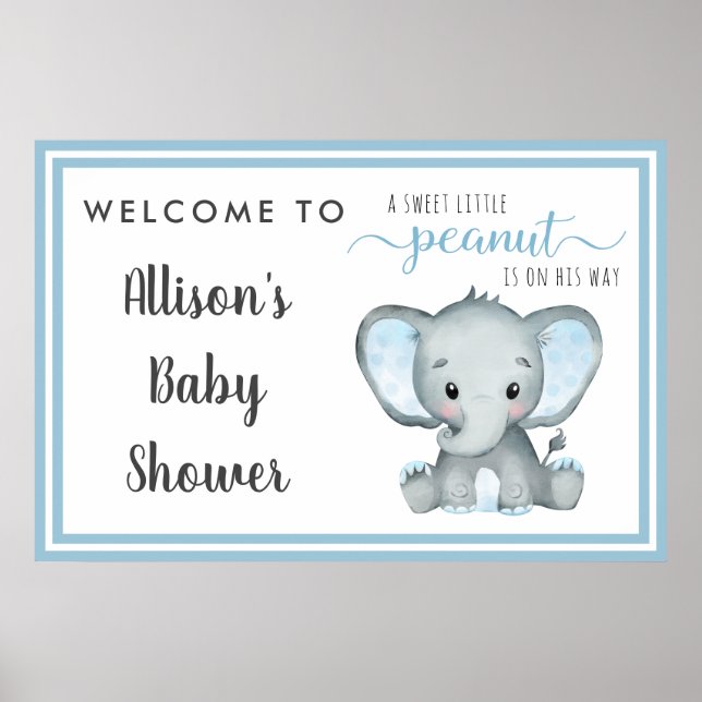 Poster Petit Arachide Eléphant bébé garçon douche Bienven (Devant)
