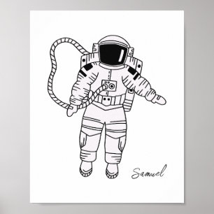 Poster Petit astronaute à main noire et blanche
