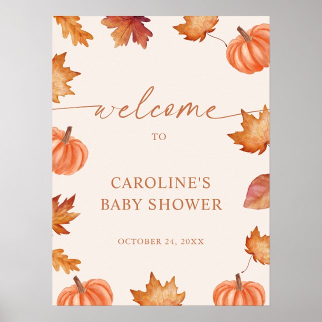 Poster Petit Baby shower Citrouille Accueil Automne (Devant)