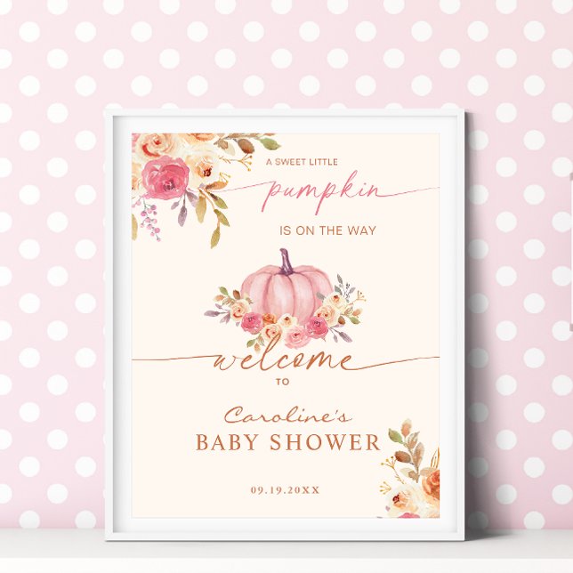 Poster Petit Baby shower Citrouille Rose Accueil Fille (Créateur téléchargé)
