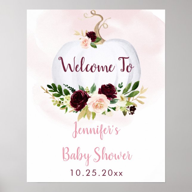 Poster Petit Baby shower Citrouille rose Bourgogne Bienve (Devant)
