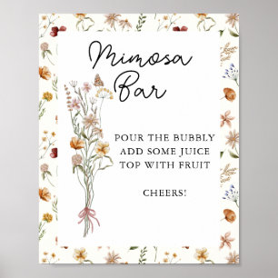 Poster Petit Baby shower Crème Fleur sauvage Mimosa Bar