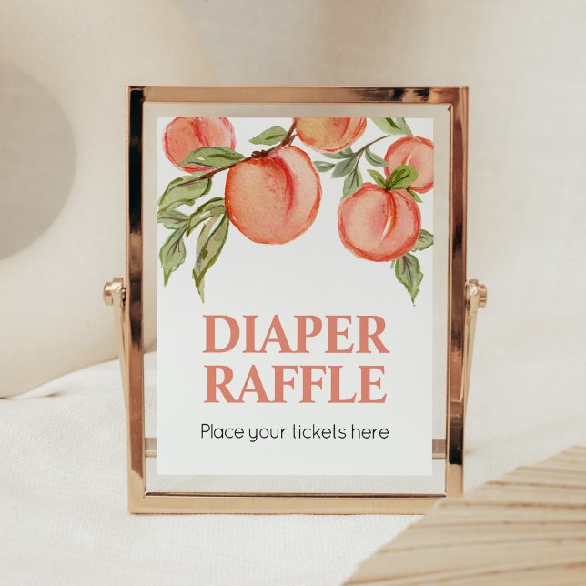 Poster Petit Baby shower de chair doux Raffle (Peach Summer Baby Shower Diaper Raffle Sign)