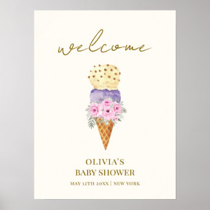 Poster Petit Baby shower de crème glacée Scoop Fleur Accu