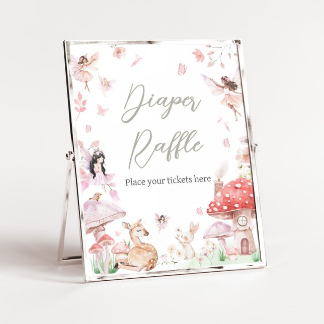Poster Petit Baby shower de fée Whimsical Raffle de couch (Little Fairy Whimsical Baby Shower Diaper Raffle Sign)