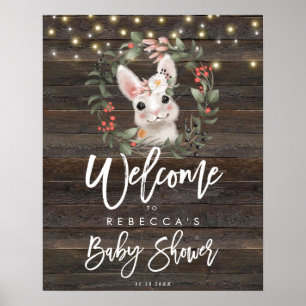 Poster petit baby shower de lapin à fleurs rustiques sign