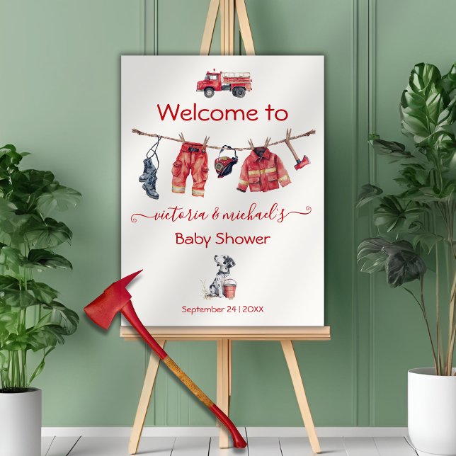 Poster Petit Baby shower de pompier Panneau de bienvenue (Créateur téléchargé)