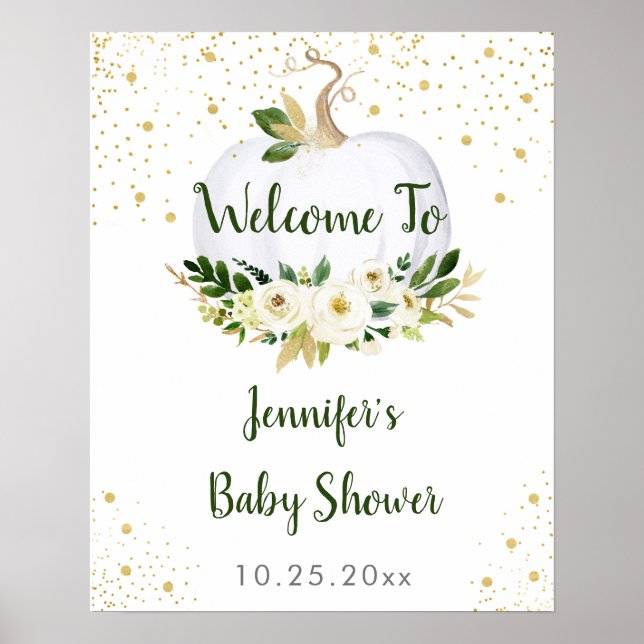Poster Petit Baby shower d'or de verdure Citrouille Bienv (Devant)