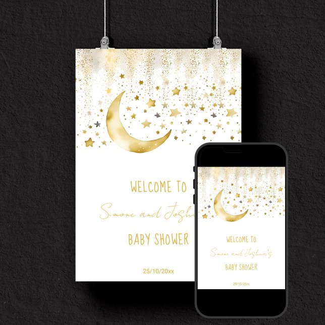 Poster Petit baby shower étoilé Twinkle (Twinkle twinkle little star baby shower welcome sign poster editable template digital download)