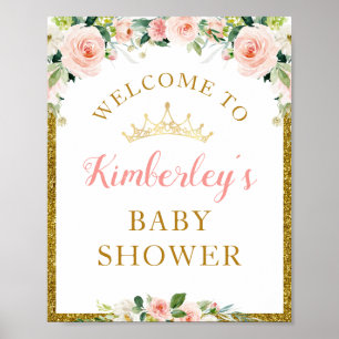 Poster petit baby shower fleuri princesse signe d'accueil