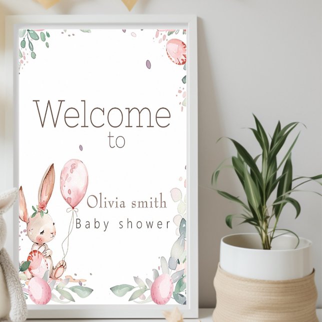 Poster petit baby shower lapin à fleurs doux (Créateur téléchargé)