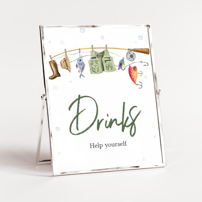 Poster Petit Baby shower pêcheur Boissons (Boho Fisherman Baby Shower Drinks Sign)