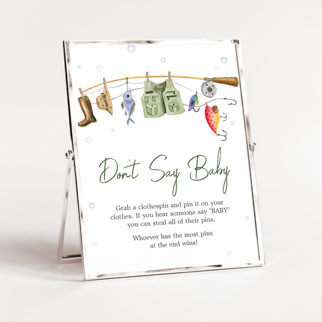 Poster Petit Baby shower pêcheur ne dites pas bébé (Boho Fisherman Baby Shower Don't Say Baby Sign)