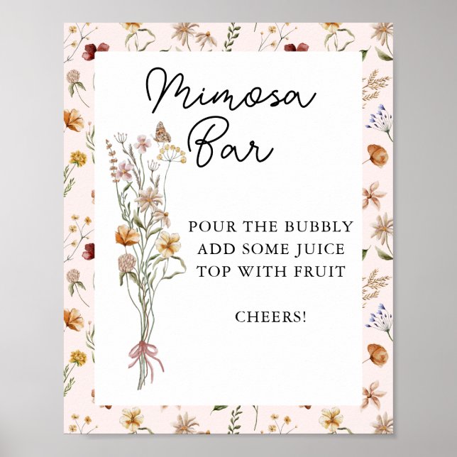 Poster Petit Baby shower rose Fleur sauvage Mimosa Bar (Devant)