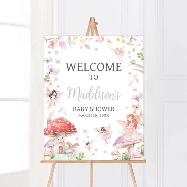 Poster Petit Baby shower Whimsical Fairy Accueil (Whimsical Little Fairy Baby Shower Welcome Sign)