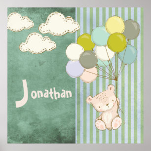 Poster Petit Ballons d'Ours Blanc Garçon rustique