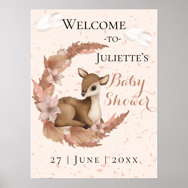 Poster Petit Bambi Fleurs Lune Baby shower de poussière d (Devant)