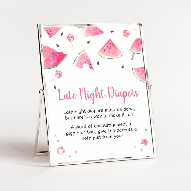 Poster Petit Bébé doux Watermelon Late Night Diapers (Watermelon Sweet Little Baby Shower Late Night Diapers Sign)