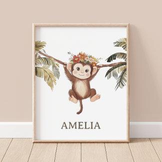 Poster Petit Bébé Singe Boho Safari Nursery Wall