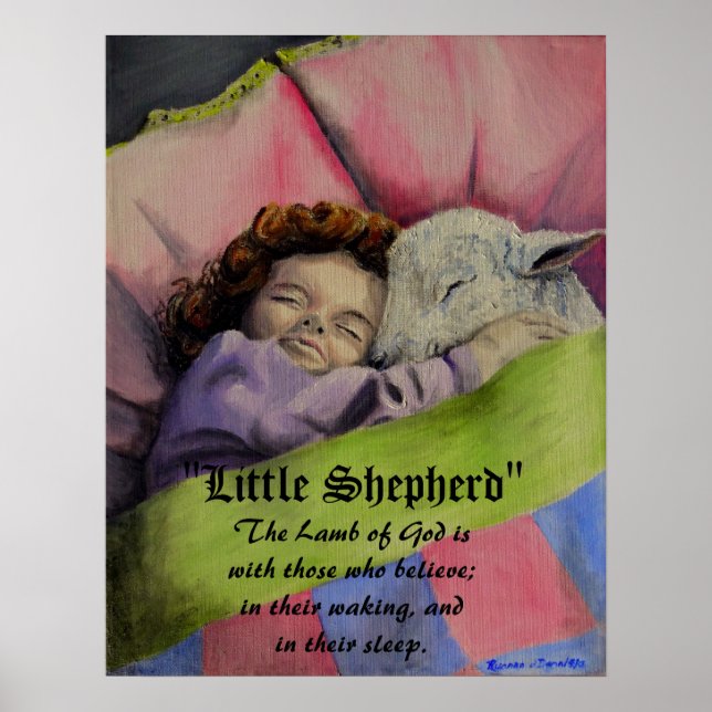 Poster "Petit Berger" L'Agneau de Dieu avec une fille dor (Devant)