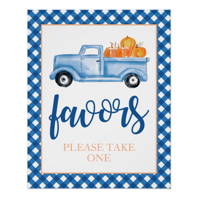 Poster Petit bleu Citrouille Automne Anniversaire Favoris (Devant)