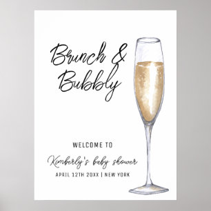 Poster Petit Boho Champagne Brunch Baby shower Bienvenue