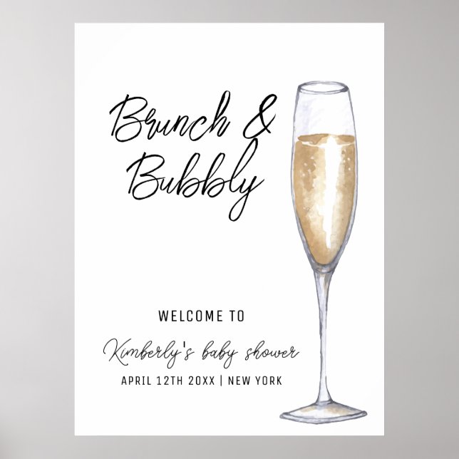 Poster Petit Boho Champagne Brunch Baby shower Bienvenue (Devant)