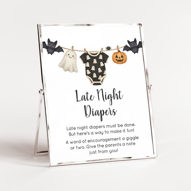 Poster Petit Boo Clothesline Baby Late Night Diaper Signa (Halloween Little Boo Clothesline Baby Shower Sign)