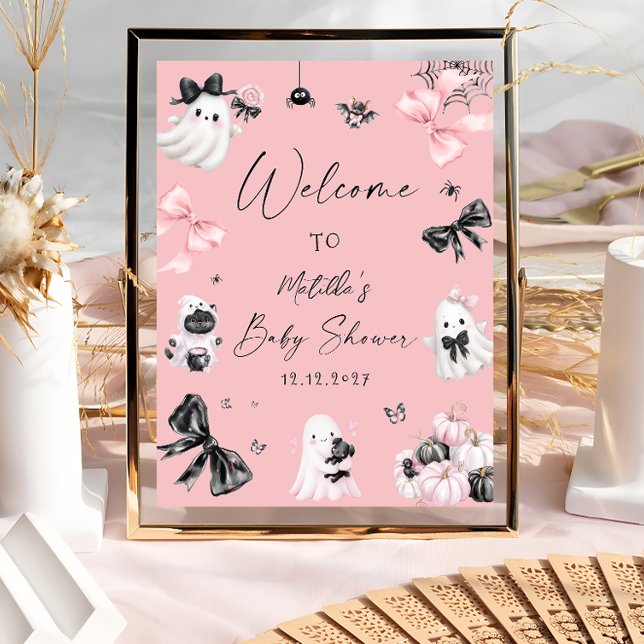 Poster Petit Boo Halloween Baby shower rose Bienvenue (Créateur téléchargé)