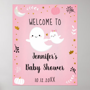 Poster Petit Boo Rose Girl Baby shower fantôme Bienvenue