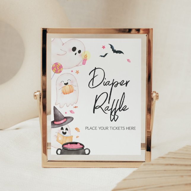 Poster Petit Boo rose Halloween Raffle de couche (Pink Little Boo Baby Shower Diaper Raffle Sign)