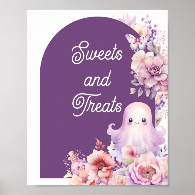 Poster Petit Boo violet Halloween Douceurs et friandises (Devant)