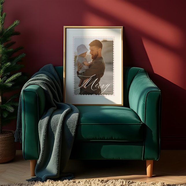 Poster Petit cadre de vague rétro Joyeux script Photo per (Minimal Retro Wavy Frame Merry Script Custom Photo Poster)