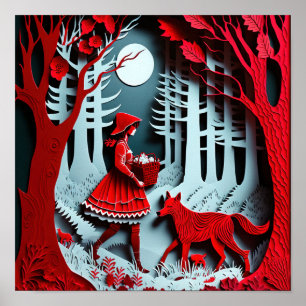 Poster Petit chaperon rouge rencontre le grand méchant lo