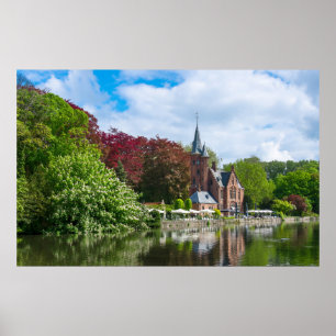 Poster Petit château près du lac à Bruges, Belgique