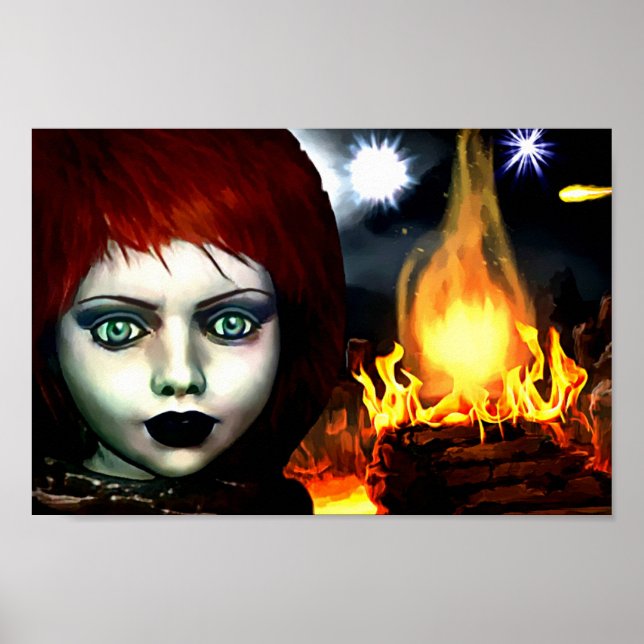 Poster Petit Cheveux rouge Feu sorcière fille art Imagina (Devant)