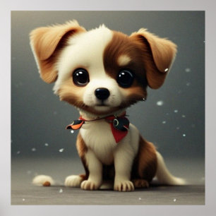 Poster Petit chiot mignon chien brun et blanc