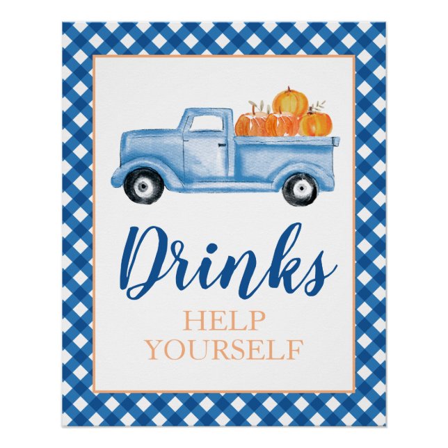 Poster Petit Citrouille bleu automne Boisson d'anniversai (Devant)