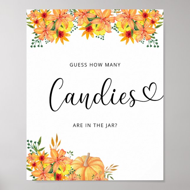 Poster Petit citrouille floral deviner combien de bonbons (Devant)