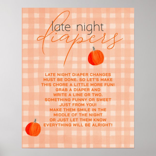 Poster Petit Citrouille Late Night Diapers Baby shower Je (Devant)